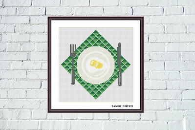 Fried eggs morning kitchen breakfast cross stitch embroidery pattern - Tango Stitch